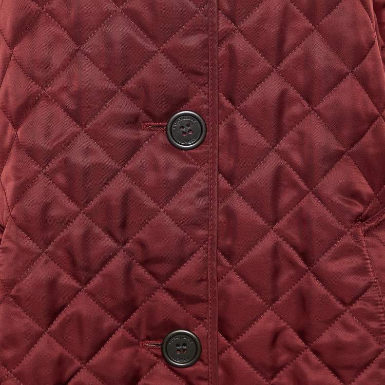 Pre Owned Burberry Brit Burgundy Quilted Polyester Button Front Jacket XL