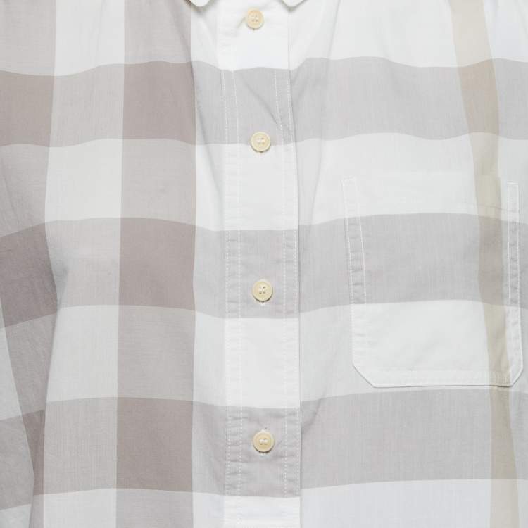 Pre Owned Burberry Brit White/Beige Exploded Check Print Cotton Half Sleeve Shirt S 