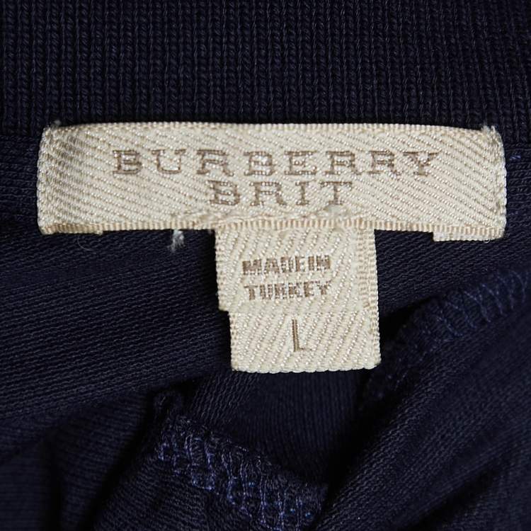 Pre Owned Burberry Brit Navy Blue Cotton Pique T-Shirt L