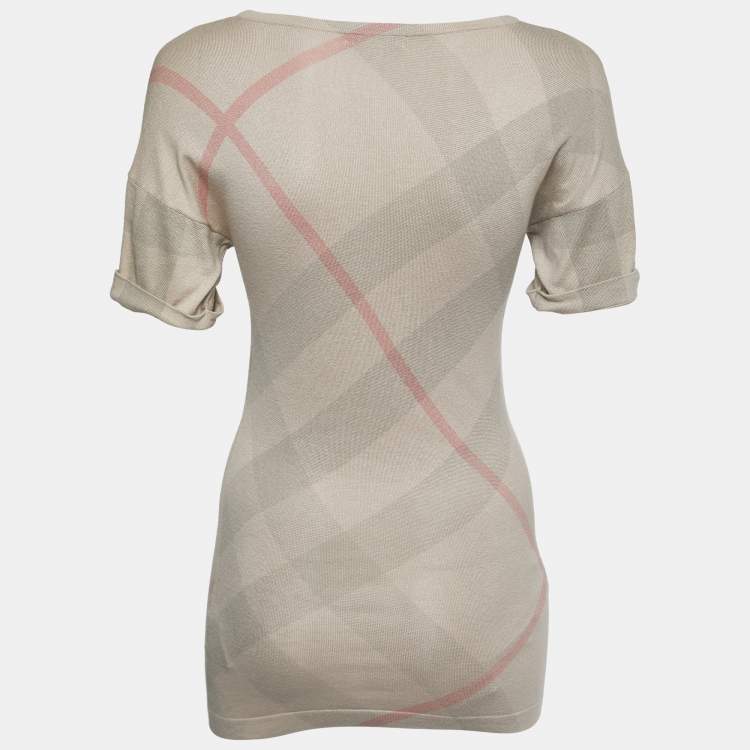 مملوكة مسبقًا Burberry Brit Beige Nova Check Silk & Cotton Knit Sweater XS