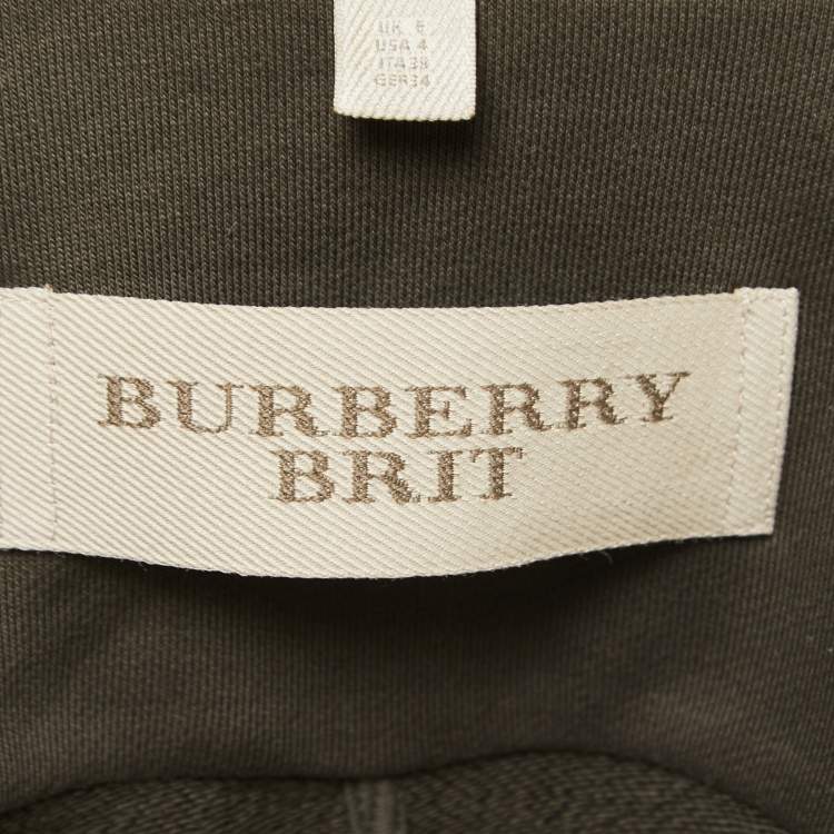 Pre Owned Burberry Brit Military Green Cotton Zip Front Cropped Jacket S