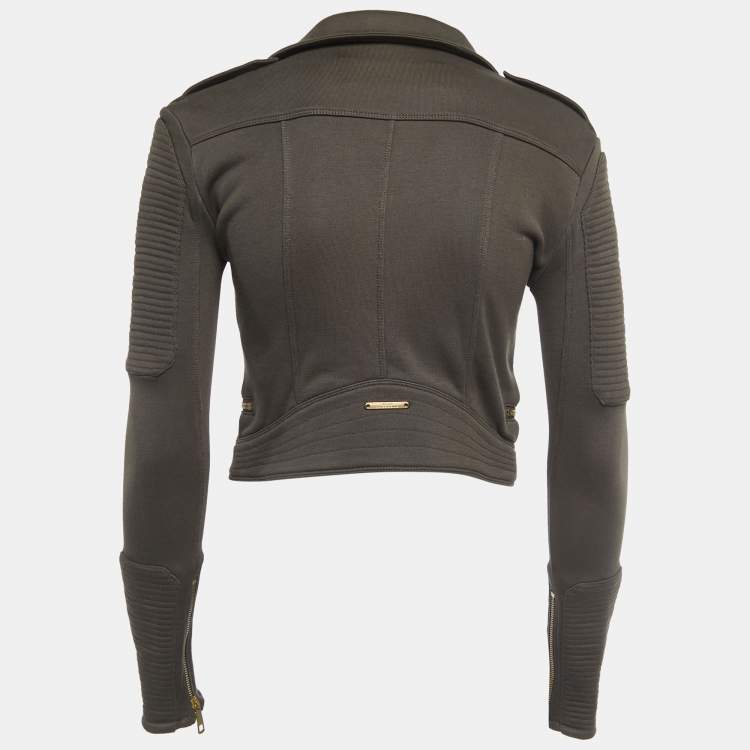 Pre Owned Burberry Brit Military Green Cotton Zip Front Cropped Jacket S