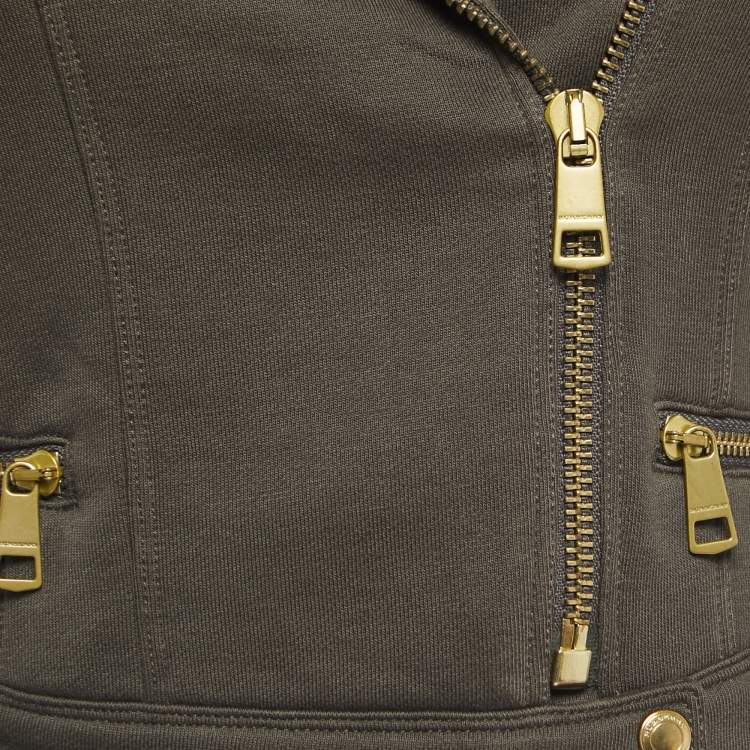 Pre Owned Burberry Brit Military Green Cotton Zip Front Cropped Jacket S