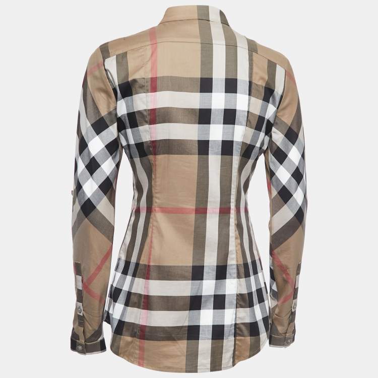 Pre Owned Burberry Brit Brown Nova Check Cotton Button Front Shirt XS