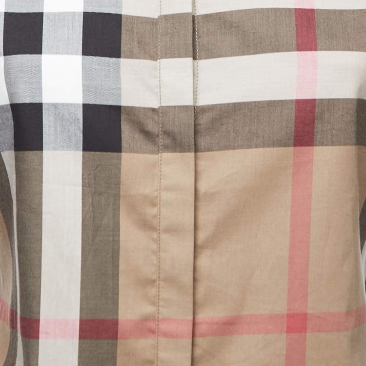 Pre Owned Burberry Brit Brown Nova Check Cotton Button Front Shirt XS