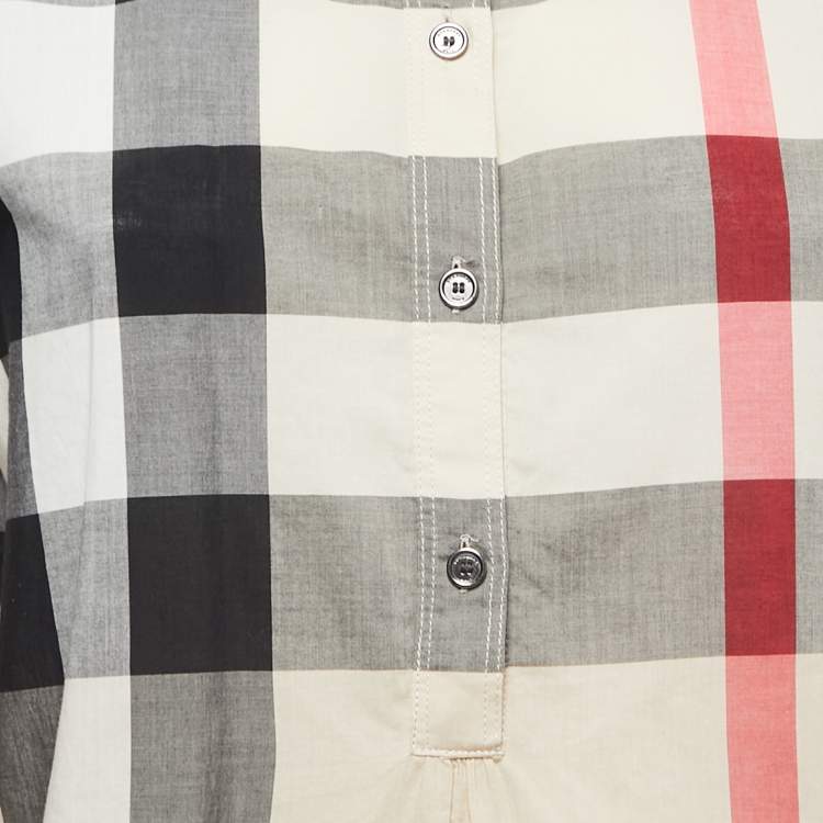 Pre Owned Burberry Brit Beige Nova Check Cotton Half Placket Blouse XS