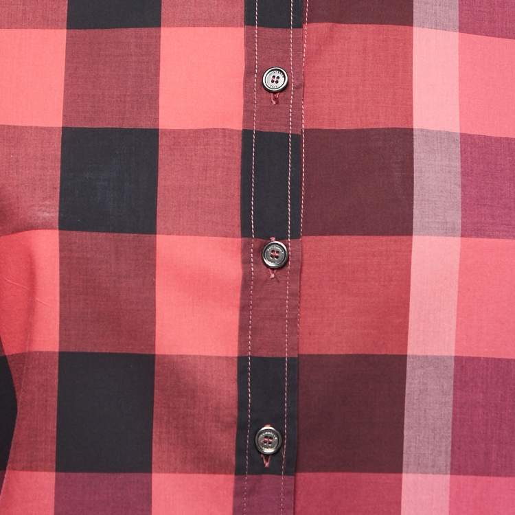 Pre Owned Burberry Brit Dark Pink Giant Check Cotton Button Front Shirt XS