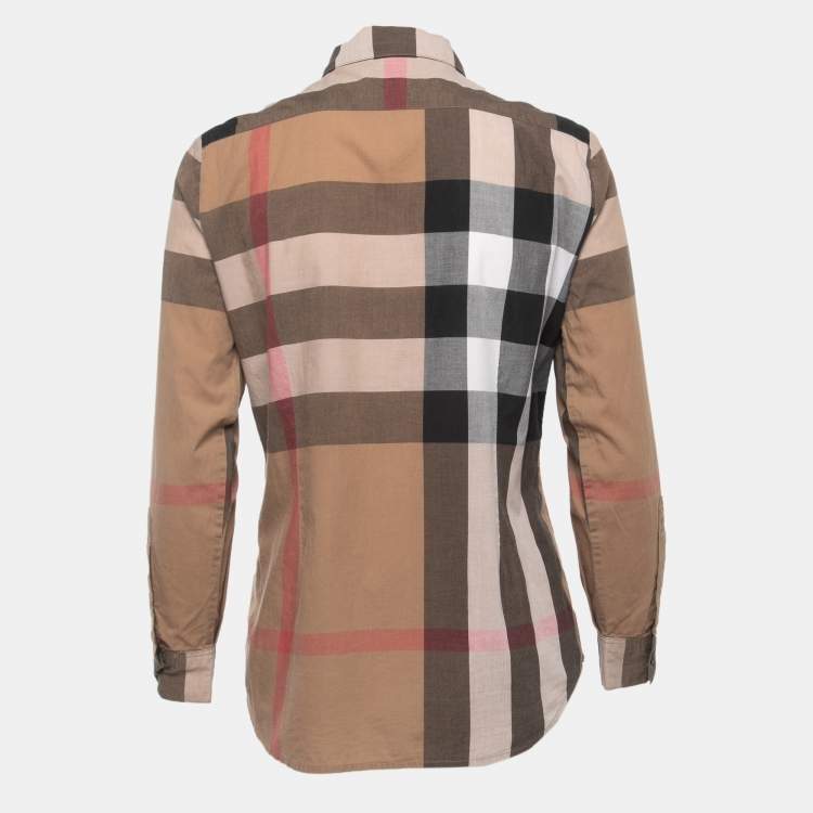 Pre Owned Burberry Brit Brown Nova Check Patterned Cotton Button Front Shirt S