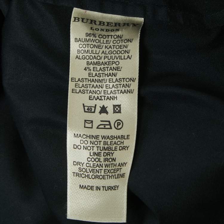 Pre Owned Burberry Brit Black Logo Embroidered Cotton Button Front Full Sleeve Shirt M