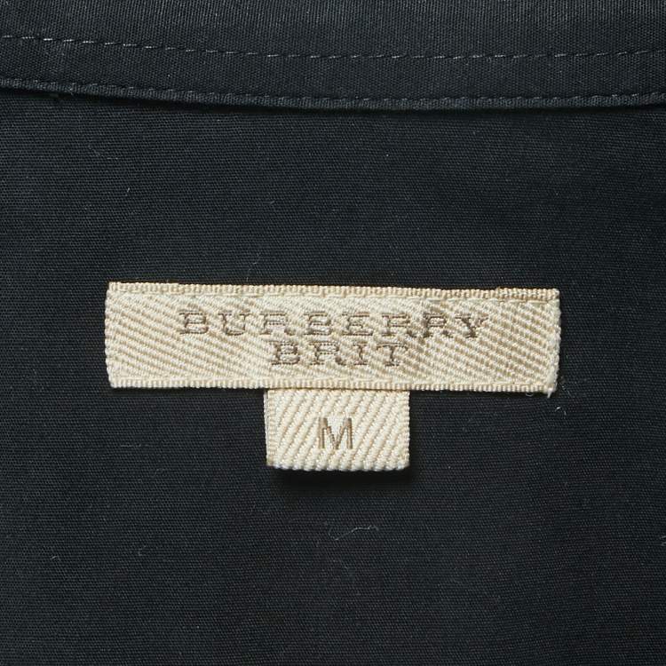 Pre Owned Burberry Brit Black Logo Embroidered Cotton Button Front Full Sleeve Shirt M