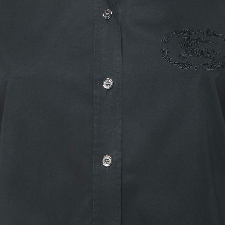 Pre Owned Burberry Brit Black Logo Embroidered Cotton Button Front Full Sleeve Shirt M