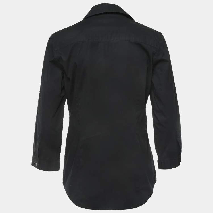 Pre Owned Burberry Brit Black Logo Embroidered Cotton Button Front Full Sleeve Shirt M