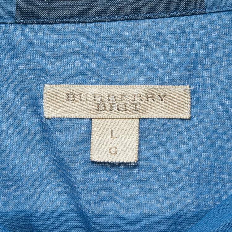 Pre Owned Burberry Brit Blue Plaid Cotton Shirt Blouse L