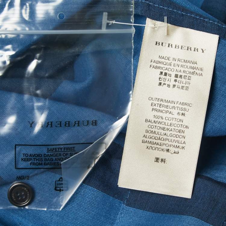 Pre Owned Burberry Brit Blue Plaid Cotton Shirt Blouse L
