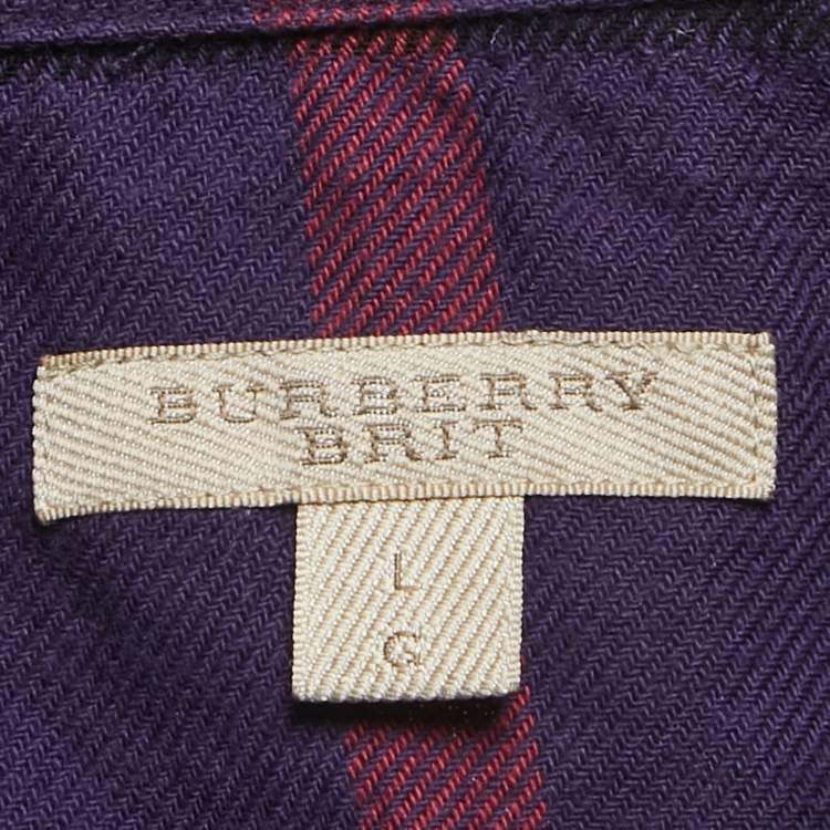 Pre Owned Burberry Brit Blue Plaid Cotton Blend Button Front Full Sleeve Shirt L
