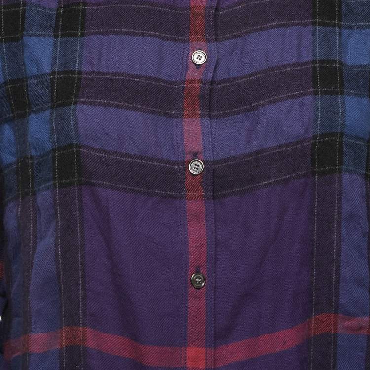 Pre Owned Burberry Brit Blue Plaid Cotton Blend Button Front Full Sleeve Shirt L