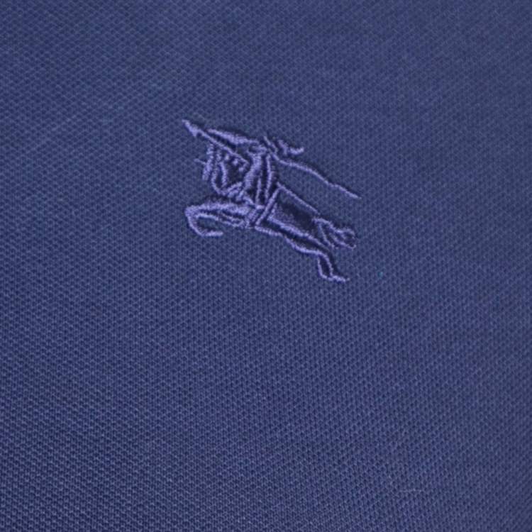 Pre Owned Burberry Brit Navy Blue Cotton Ruffled Collar Full Sleeve Polo T-Shirt XS