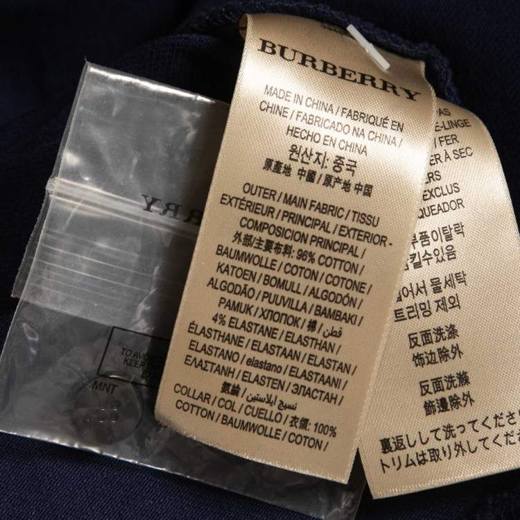 Pre Owned Burberry Brit Navy Blue Cotton Ruffled Collar Full Sleeve Polo T-Shirt XS