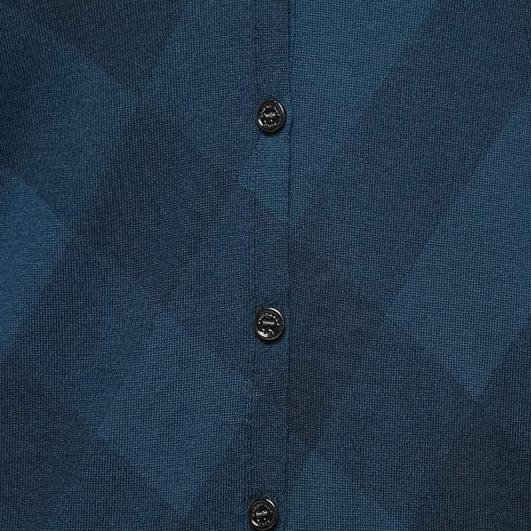 Pre Owned Burberry Brit Navy Blue Checkered Wool Blend Cotton Button Front Cardigan L