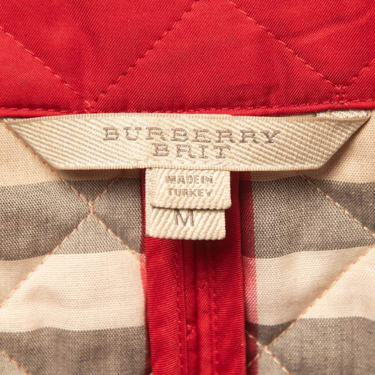 مملوكة مسبقًا Burberry Brit Red Quilted Synthetic Button Front Jacket M
