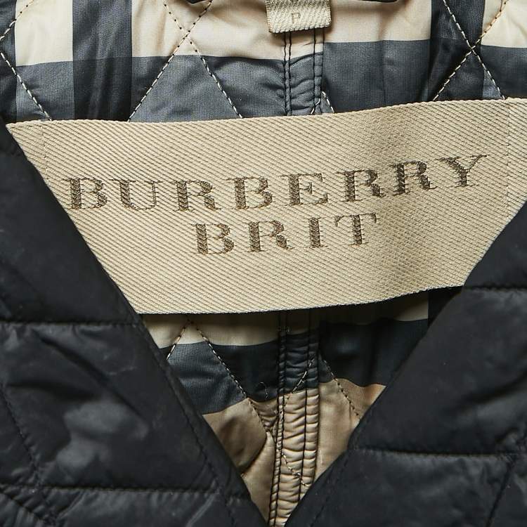 Pre Owned Burberry Brit Black Quilted Nylon Belted Coat S