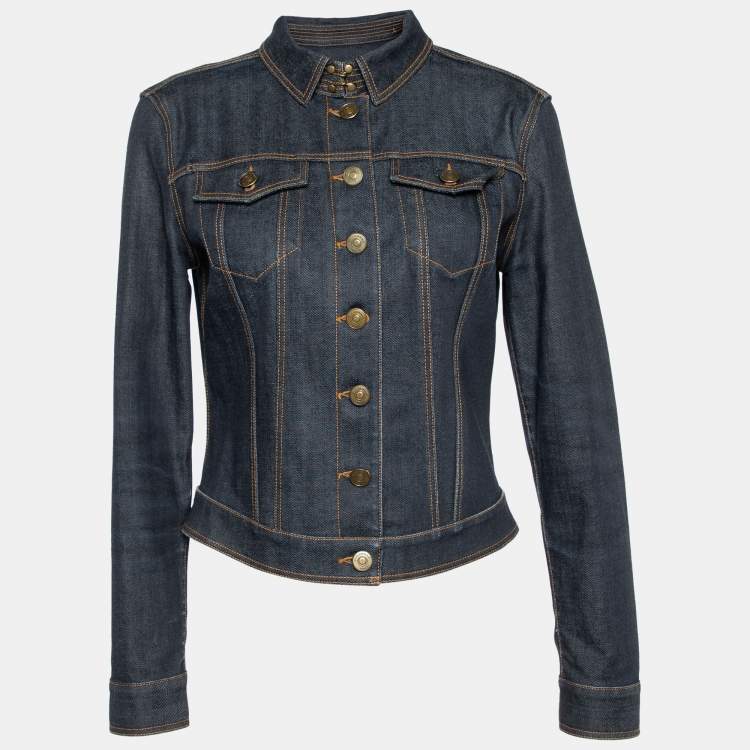Pre Owned Burberry Brit Navy Blue Denim Button Front Jacket M