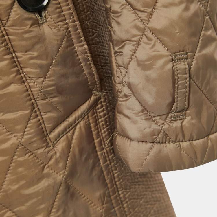 Pre Owned Burberry Brit Beige Nylon Double Breasted Coat XS