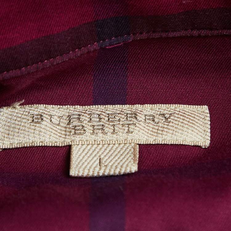 Pre Owned Burberry Brit Purple Checked Cotton Button Front Shirt L