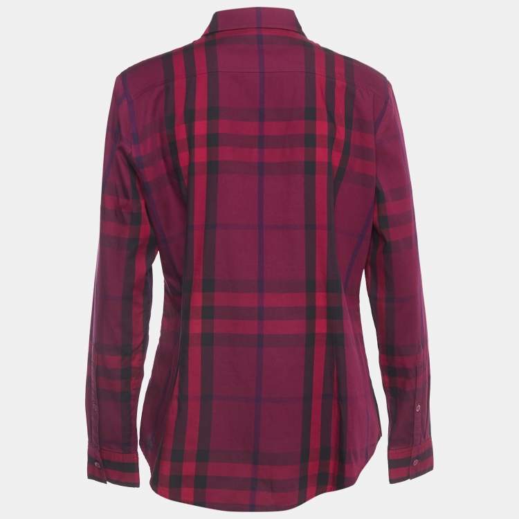 Pre Owned Burberry Brit Purple Checked Cotton Button Front Shirt L