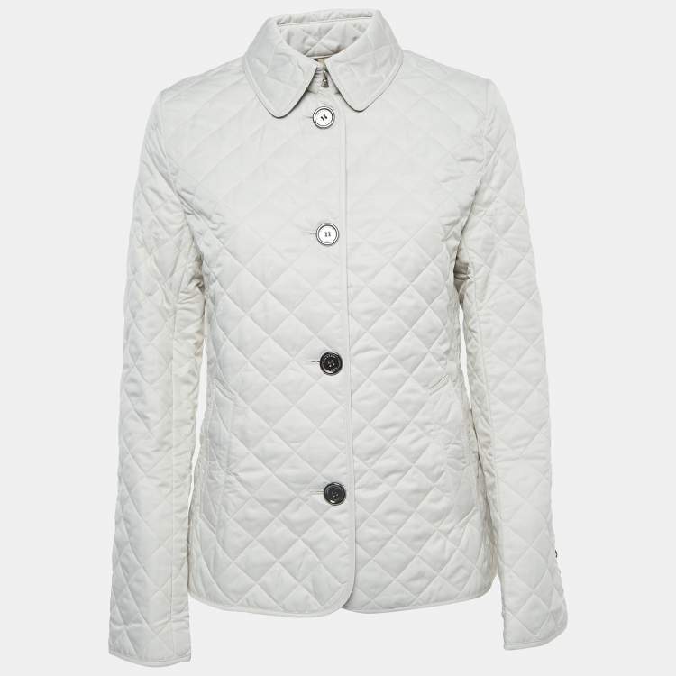 Pre Owned Burberry Brit Off White Diamond Quilted Synthetic Jacket XS