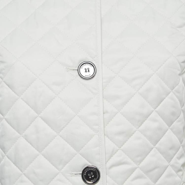 Pre Owned Burberry Brit Off White Diamond Quilted Synthetic Jacket XS