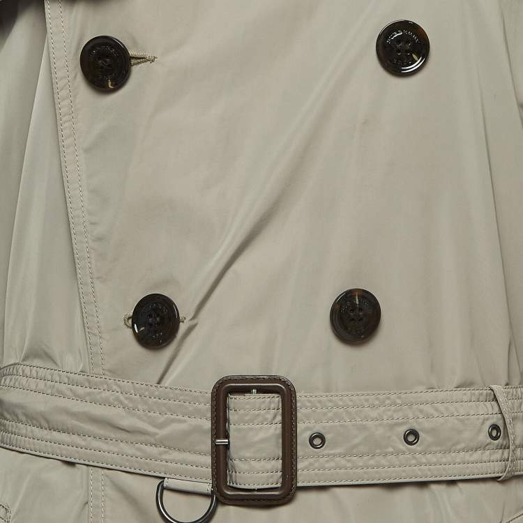 Pre Owned Burberry Brit Beige Synthetic Double Breasted Belted Trench Coat L