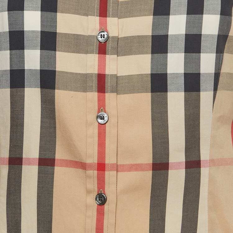 Pre Owned Burberry Brit Beige Checked Cotton Button Front Full Sleeve Shirt S