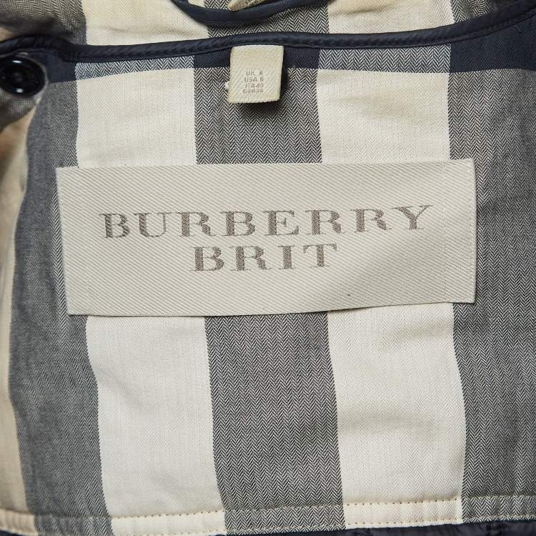 Pre Owned Burberry Brit Navy Blue Double Breasted Trench Coat S