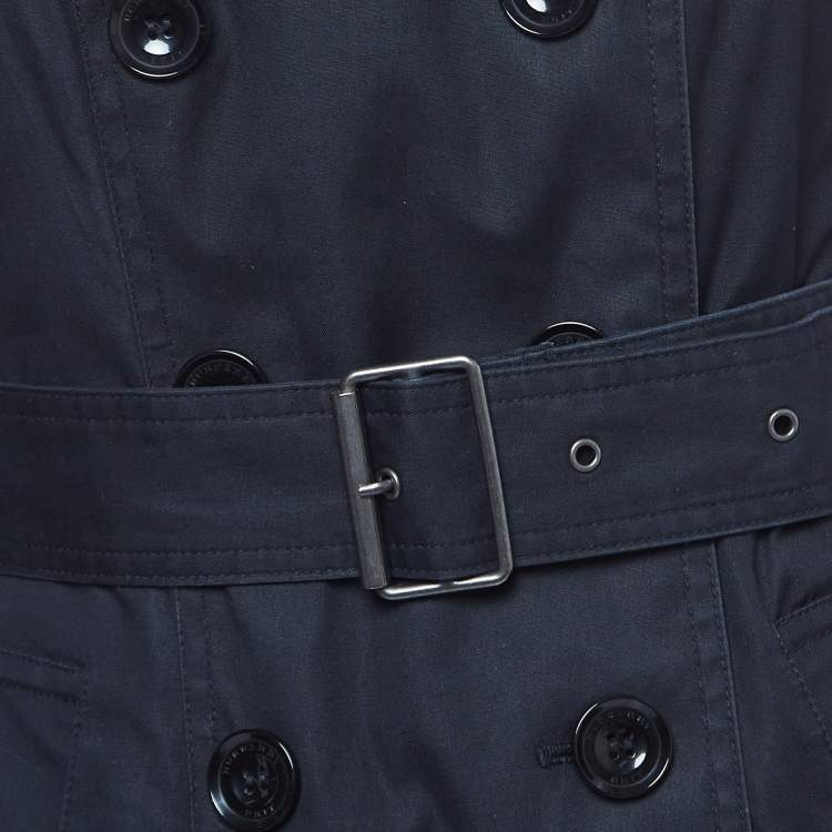Pre Owned Burberry Brit Navy Blue Double Breasted Trench Coat S