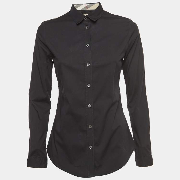 Pre Owned Burberry Brit Black Cotton Nova Check Detail Button Front Shirt XS