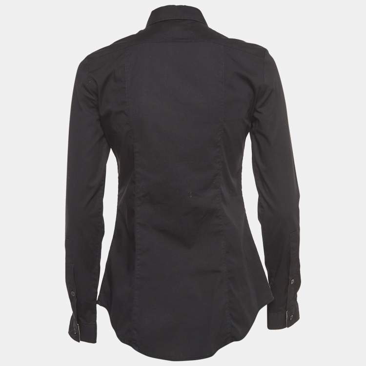 Pre Owned Burberry Brit Black Cotton Nova Check Detail Button Front Shirt XS