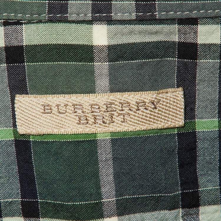 Pre Owned Burberry Brit Green Nova Check Cotton Long Sleeve Shirt XL