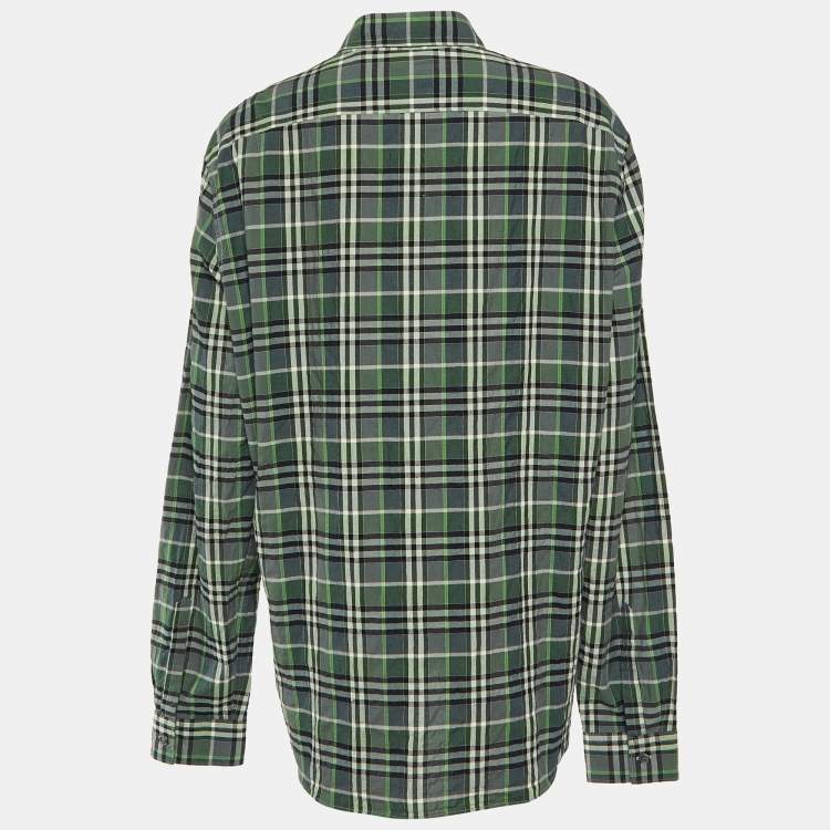 Pre Owned Burberry Brit Green Nova Check Cotton Long Sleeve Shirt XL