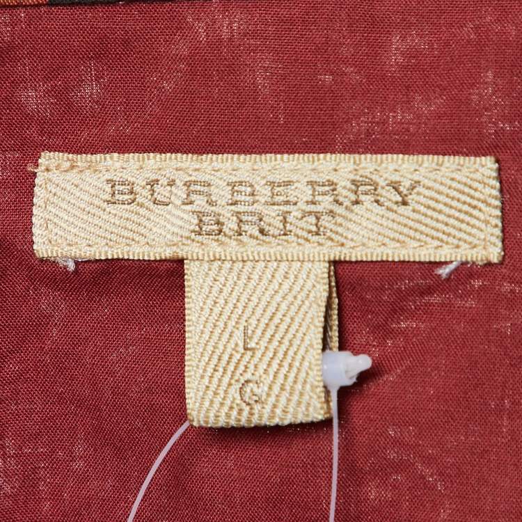 Pre Owned Burberry Brit Red Giant Check Cotton Long Sleeve Shirt L