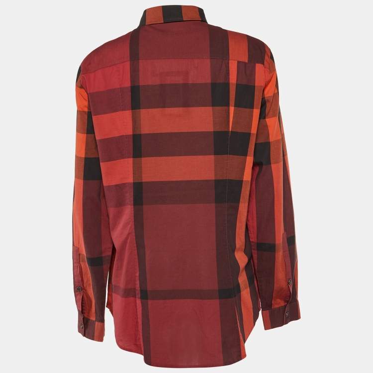 Pre Owned Burberry Brit Red Giant Check Cotton Long Sleeve Shirt L