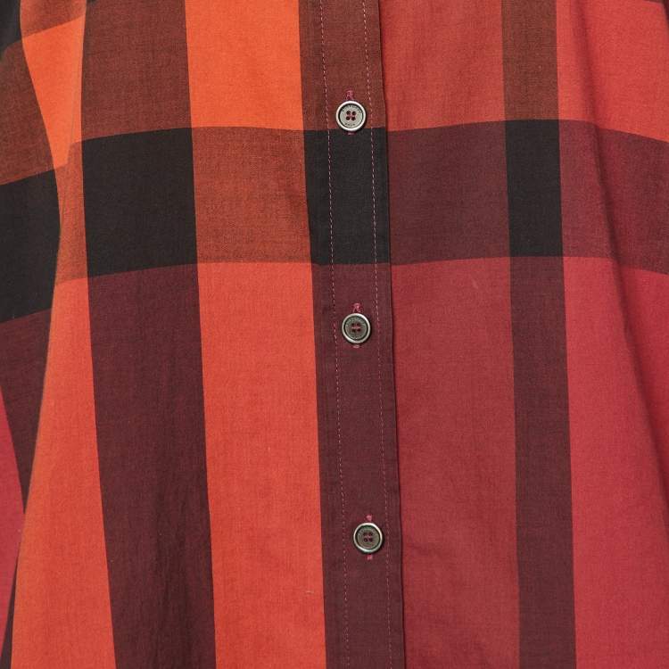 Pre Owned Burberry Brit Red Giant Check Cotton Long Sleeve Shirt L