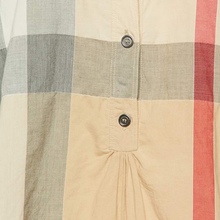 Pre Owned Burberry Brit Beige Giant Check Cotton Half Buttoned Shirt M
