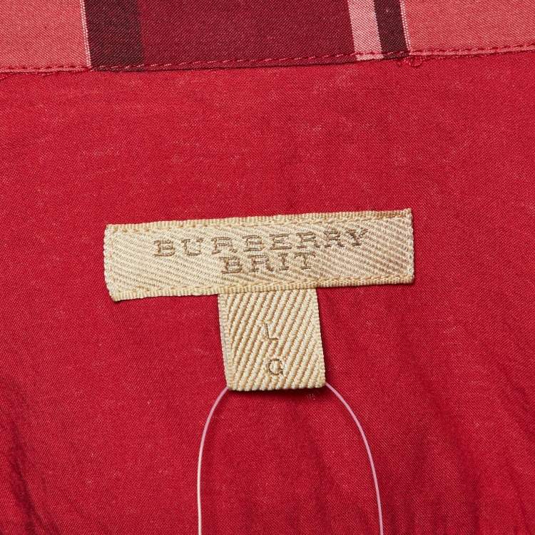 Pre Owned Burberry Brit Dark Pink Checked Cotton Button Front Shirt L