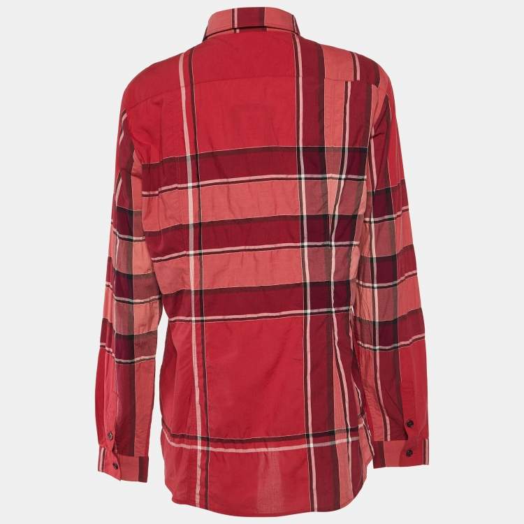 Pre Owned Burberry Brit Dark Pink Checked Cotton Button Front Shirt L