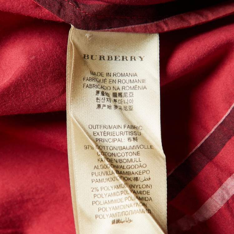 Pre Owned Burberry Brit Dark Pink Checked Cotton Button Front Shirt L
