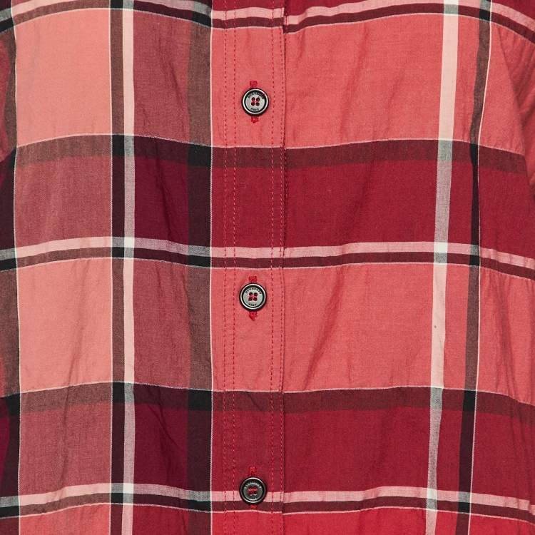 Pre Owned Burberry Brit Dark Pink Checked Cotton Button Front Shirt L