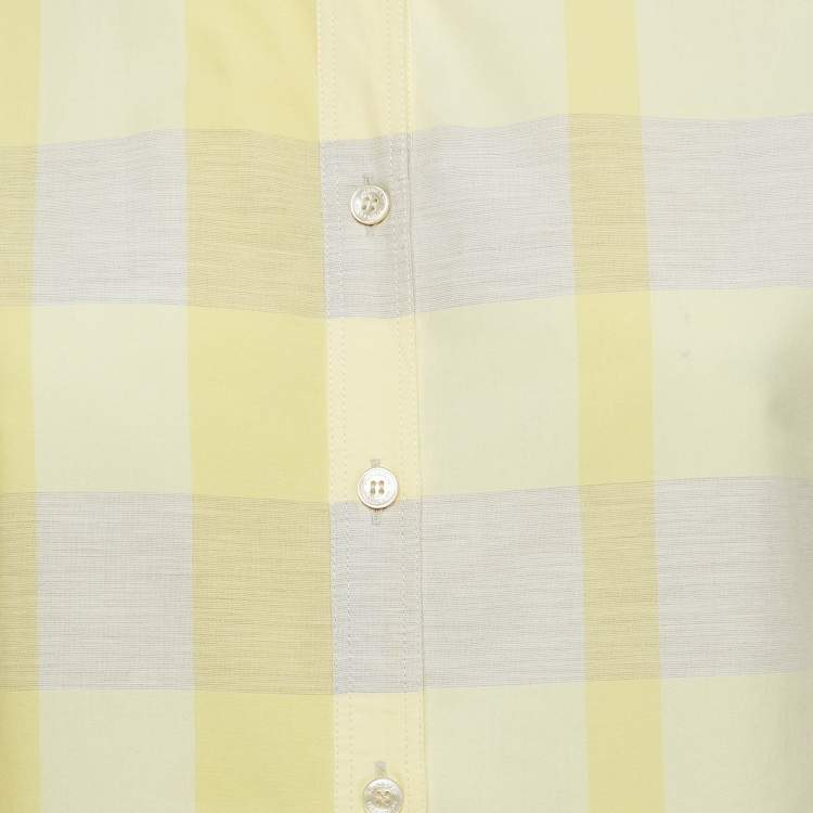 Pre Owned Burberry Brit Yellow Checked Cotton Three-Quarter Sleeve Shirt M