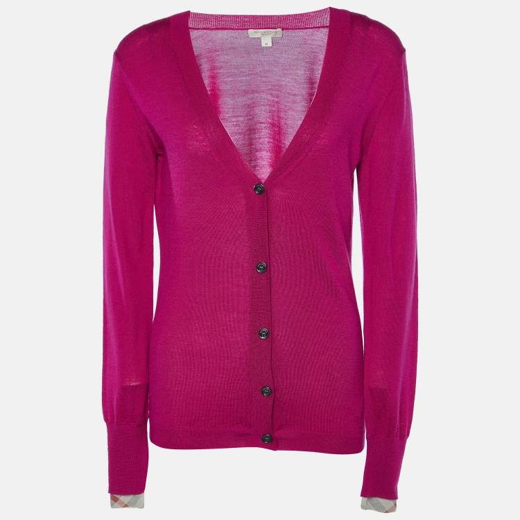 Pre Owned Burberry Brit Pink Merino Wool Knit Button Front Cardigan M