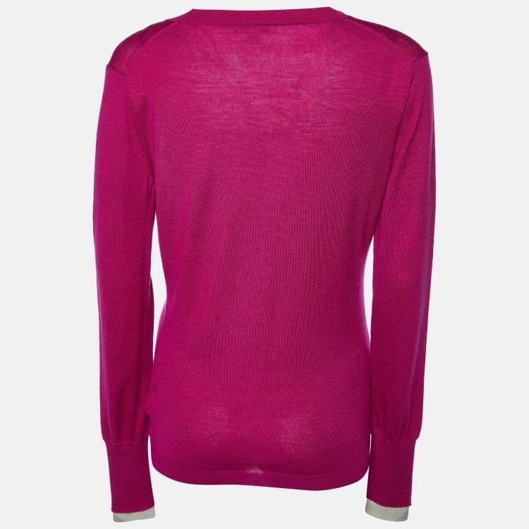 Pre Owned Burberry Brit Pink Merino Wool Knit Button Front Cardigan M
